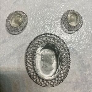 Vintage Whiting & Davis Cameo Brooch & Earrings